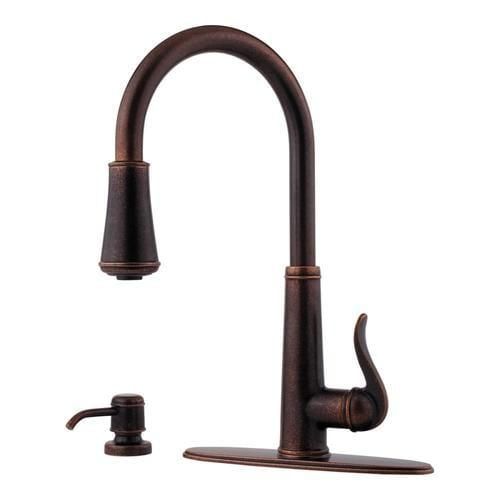 Pfister Ashfield Rustic Bronze 1-Handle Deck-Mount Pull-Out Handle Kitchen Faucet (Deck Plate Included)