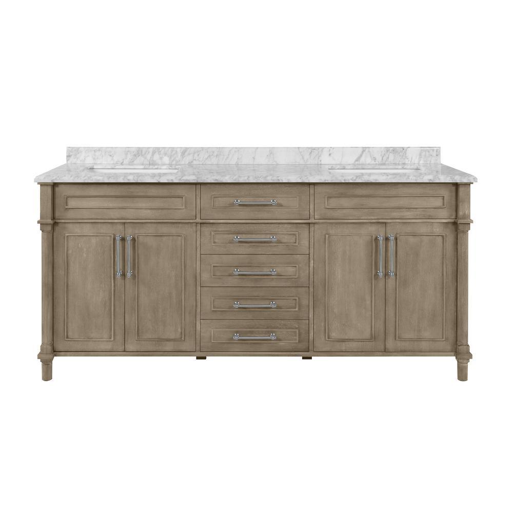 Aberdeen 60 in. W x 22 in. D Vanity in Black with Carrara Marble Top with White Sinks - Super Arbor
