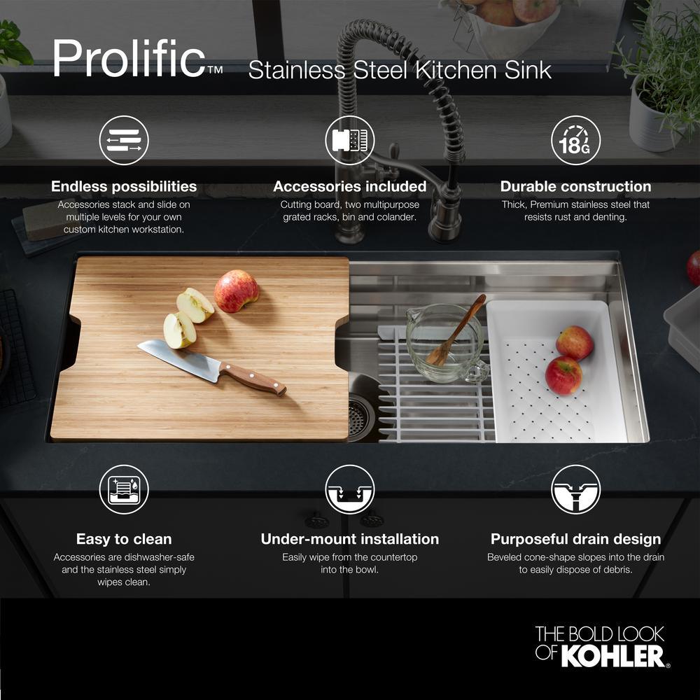 Prolific Workstation Undermount Stainless Steel 33 in. Single Bowl Kitchen Sink Kit with Accessories - Super Arbor