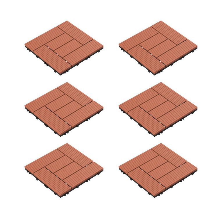 Pure Garden 12 in. x 12 in. Brown Outdoor Interlocking Slat Polypropylene Patio and Deck Tile Flooring (Set of 6)