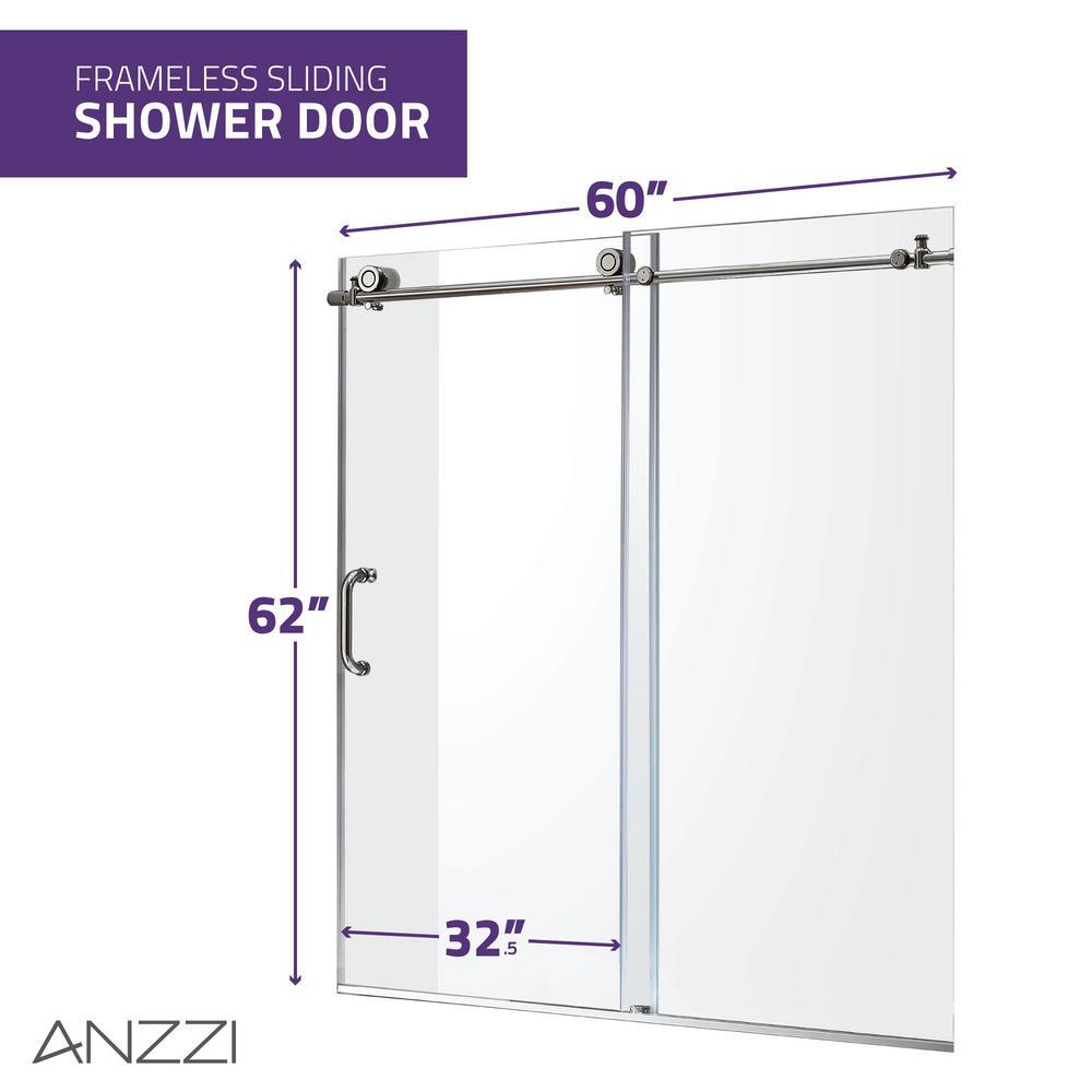 Raymore 60 in. x 62 in. Frameless Sliding Bathtub Door in Polished Chrome - Super Arbor