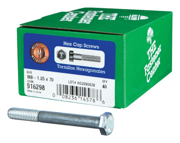 Hillman M8-1.25 x 70 mm Heat-Treated Steel Hex Head Cap Screws, Grade 8.8 (Box of 40)