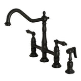 Kingston Brass Heritage Matte Black 2-Handle Deck-Mount Bridge Handle Kitchen Faucet