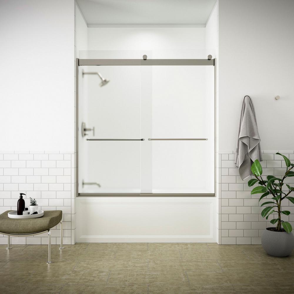 Levity 59 in. x 62 in. Semi-Frameless Sliding Tub Door in Matte Nickel with Handle - Super Arbor