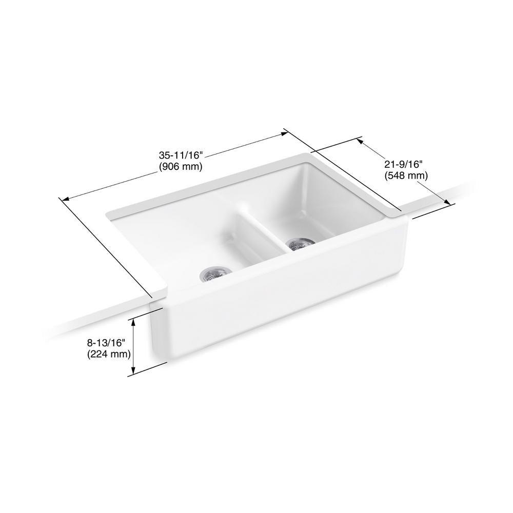 Whitehaven Smart Divide Self-Trimming Farmhouse Apron Front Cast Iron 36 in. Double Bowl Kitchen Sink in White - Super Arbor