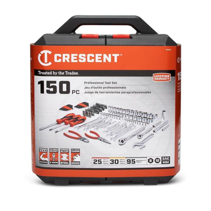 Crescent 1/4 in. and 3/8 in. Drive 6-Point Standard SAE/Metric Mechanics Tool Set with Case (150-Piece)