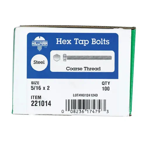 Hillman 5/16 in. Diameter x 2 in. Length Zinc-Plated Steel Hex Tap Bolts, 100-Pack