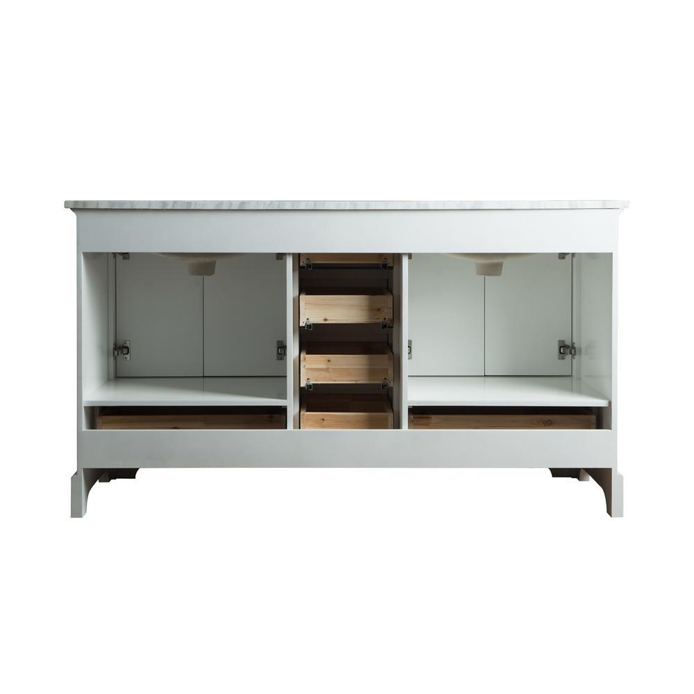 Newport 60 in. W x 22 in. D Vanity in White with Marble Vanity Top in Carrara White and Mirror - Super Arbor