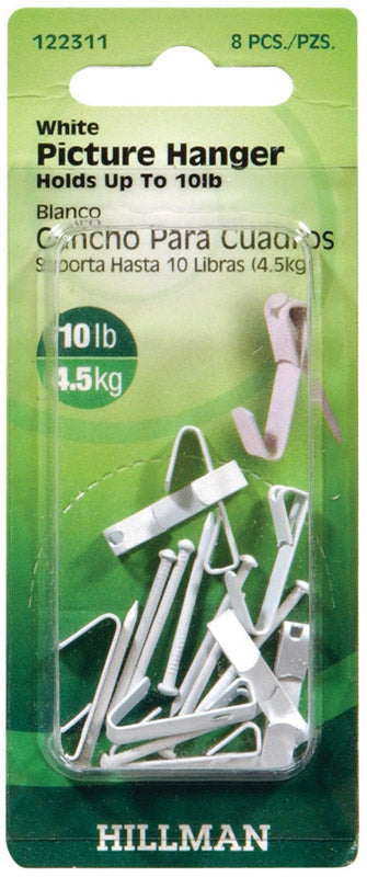Hillman AnchorWire Steel-Plated Picture Hanger, White, 10 lb Capacity, 8-Pack