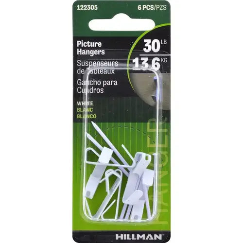 Hillman AnchorWire Steel-Plated White Standard Picture Hanger, 30 lb Capacity, 6-Pack