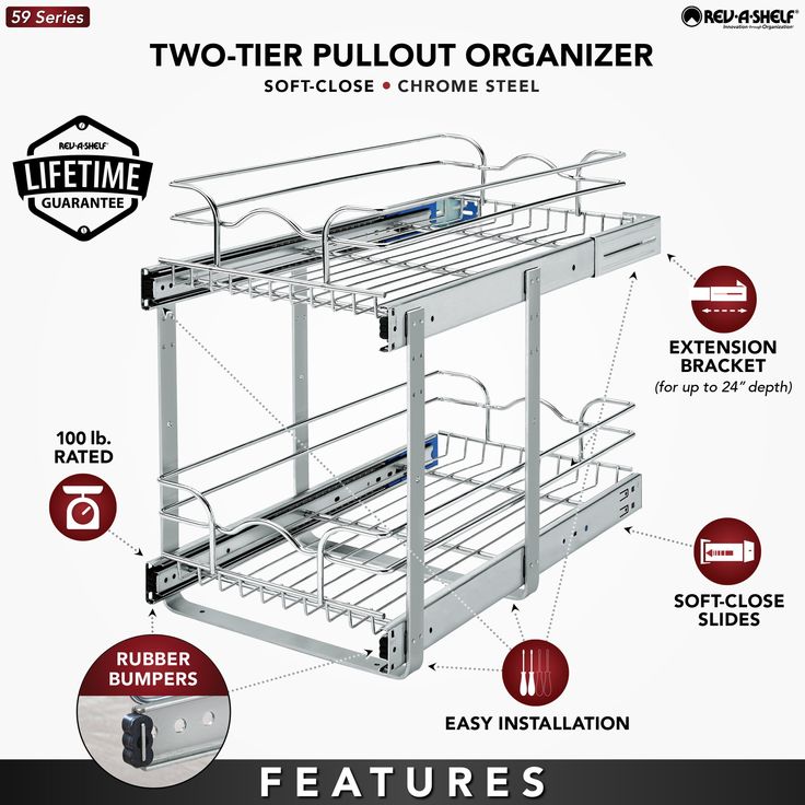Rev-A-Shelf 11.75-in W x 19-in H 2-Tier Pull Out Metal Soft Close Basket