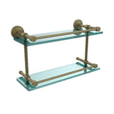 Waverly Place 16 in. L x 8 in. H x 5 in. W 2-Tier Clear Glass Bathroom Shelf with Gallery Rail in Satin Nickel - Super Arbor