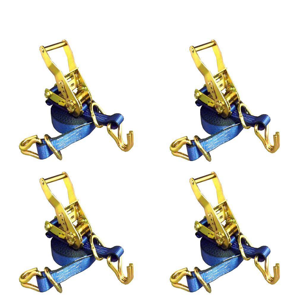 1 in. x 16 ft. Ratchet Tie-Down Strap with 3000 lbs. D-Ring Hook (4-Pack) - Super Arbor