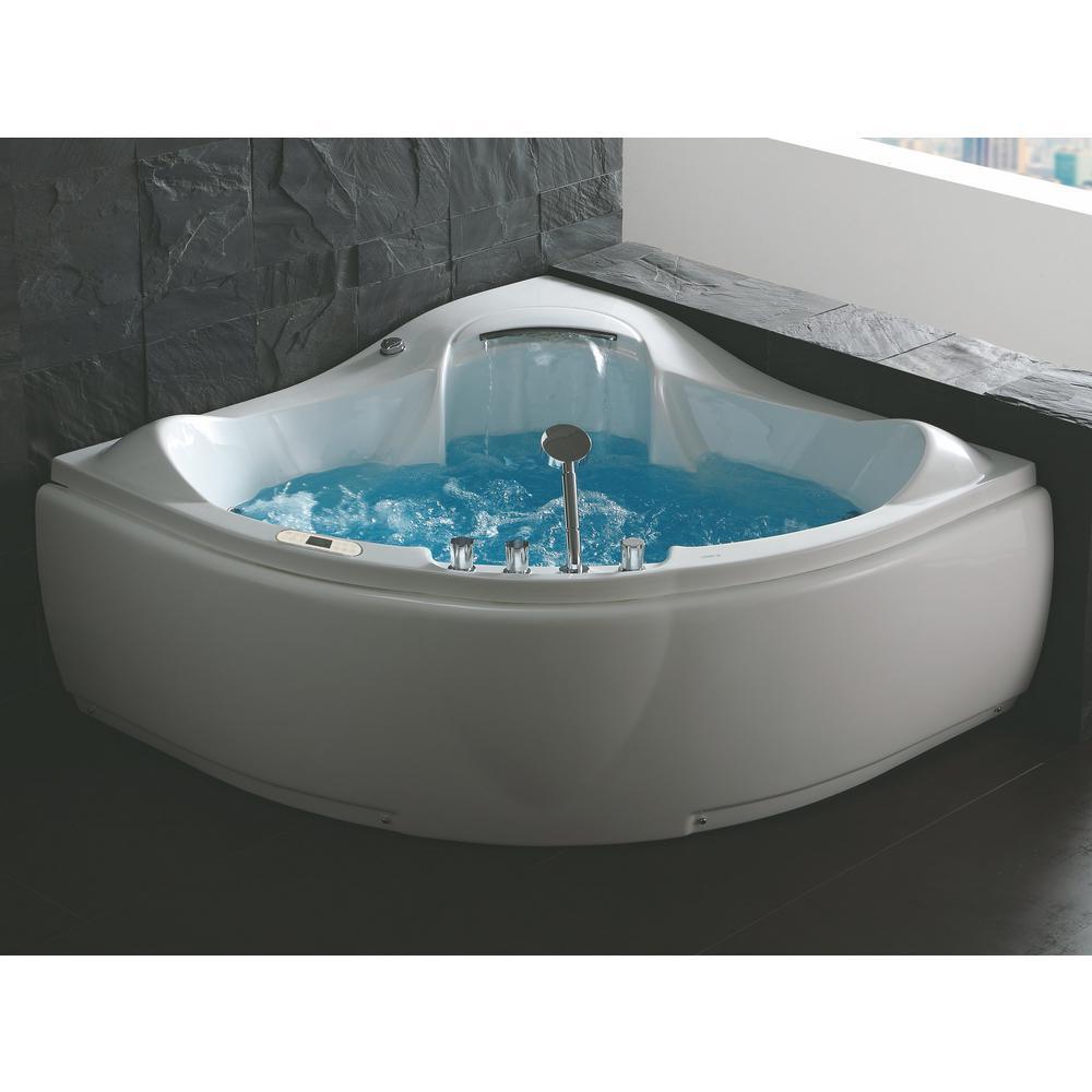 60 in. Acrylic Offset Drain Corner Apron Front Whirlpool Bathtub in White - Super Arbor