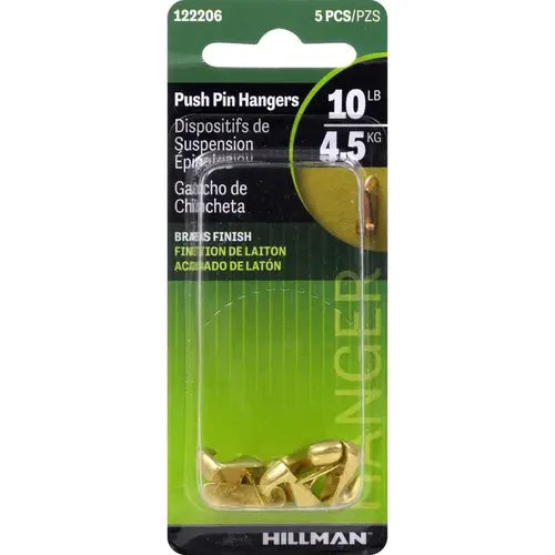 Hillman AnchorWire Brass-Plated Gold Push Pin Picture Hook, 10 lb Capacity, 5-Pack