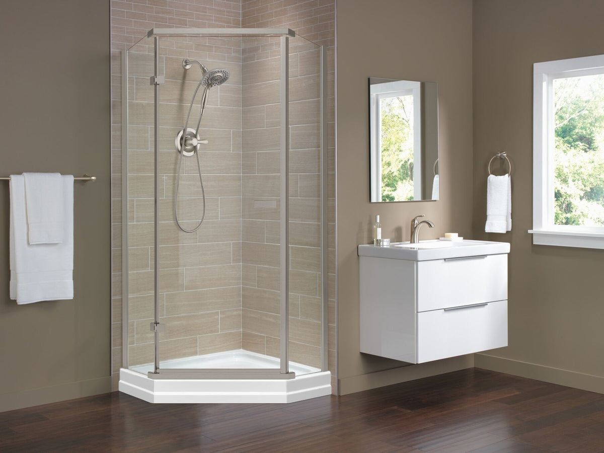 Delta 38 in. x 38 in. x 72 in. Semi-Frameless Neo Angle Corner Shower in White