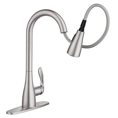 Moen Georgene Spot Resist Stainless 1-Handle Deck Mount Pull-Down Handle/Lever Commercial/Residential Kitchen Faucet (Deck Plate Included)