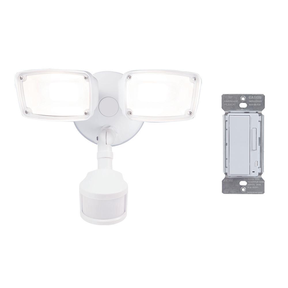 180-Degree White Smart Bluetooth Motion Activated Outdoor Integrated LED Flood Light with In-Wall Accessory Dimmer - Super Arbor