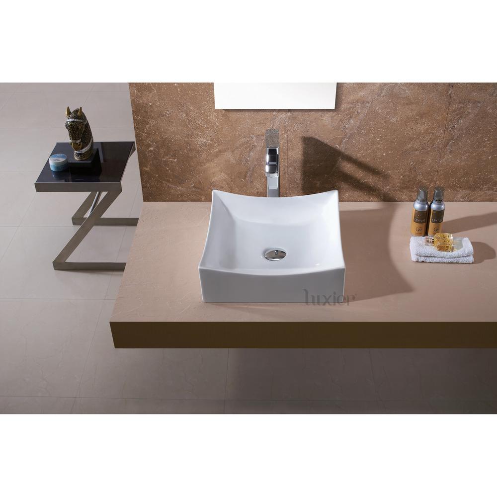 Square Bathroom Ceramic Vessel Sink Art Basin in White - Super Arbor