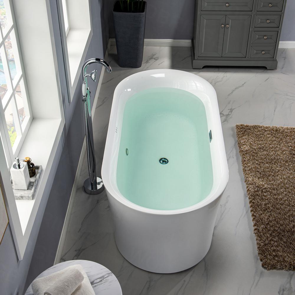 Diana 67 in. Acrylic Freestanding Double Ended Air Bath Bathtub with Drain and Overflow Included in White