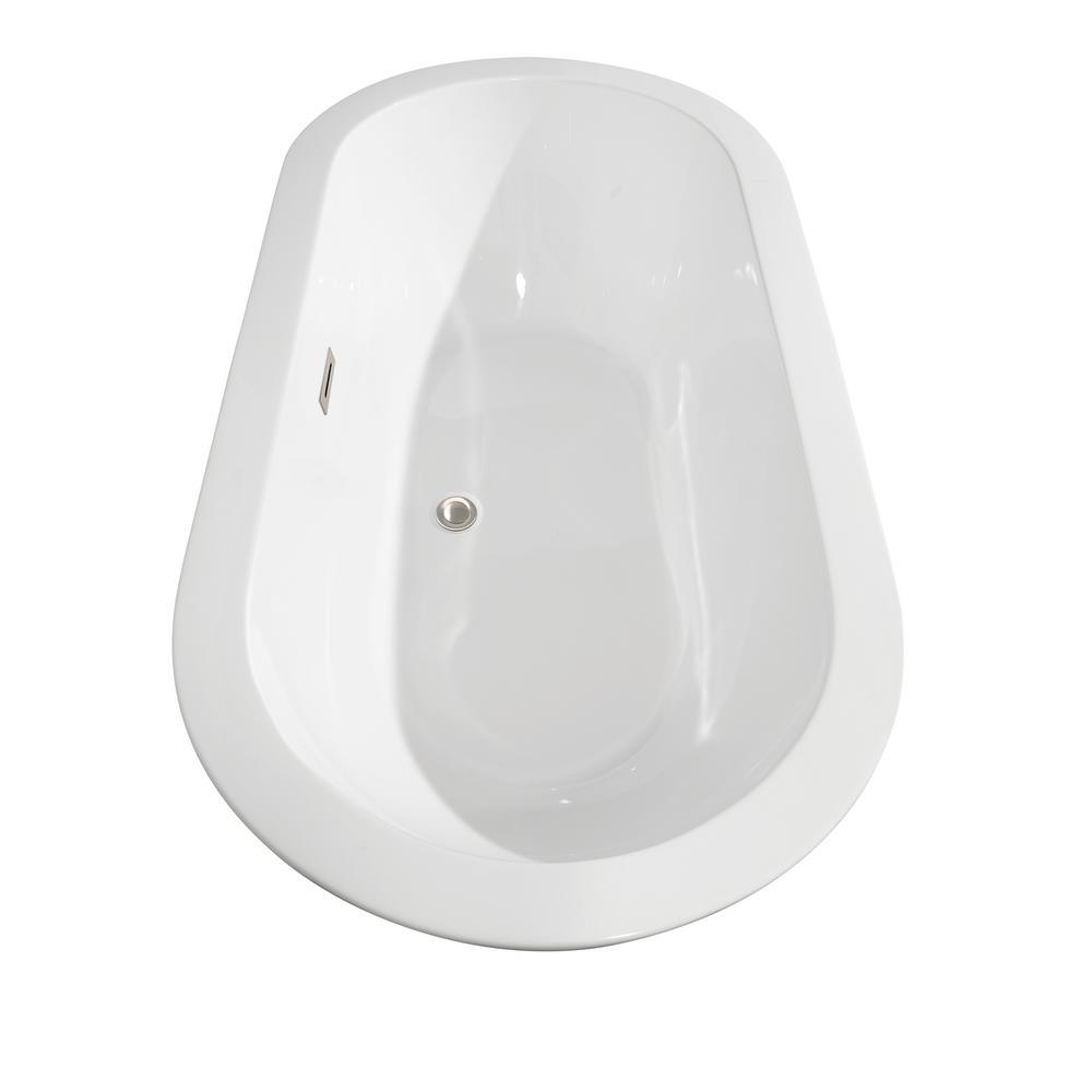 Soho 59.75 in. Acrylic Flatbottom Center Drain Soaking Tub in White with Floor Mounted Faucet in Brushed Nickel - Super Arbor