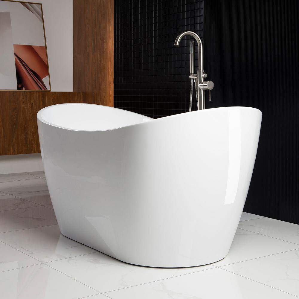 Ladlow 59 in. Acrylic Freestanding Double Slipper Flat Bottom Soaking Bathtub with Drain and Overflow Included in White - Super Arbor