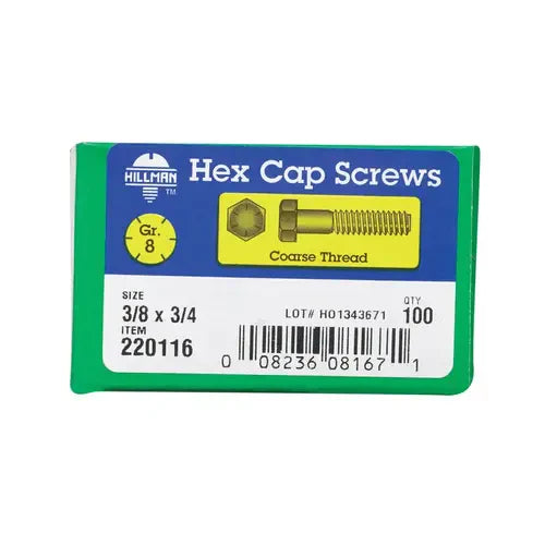 Hillman 3/8 in. D x 3/4 in. L Heat Treated Steel Hex Head Cap Screw, Grade 8, Coarse Thread, 100-Pack