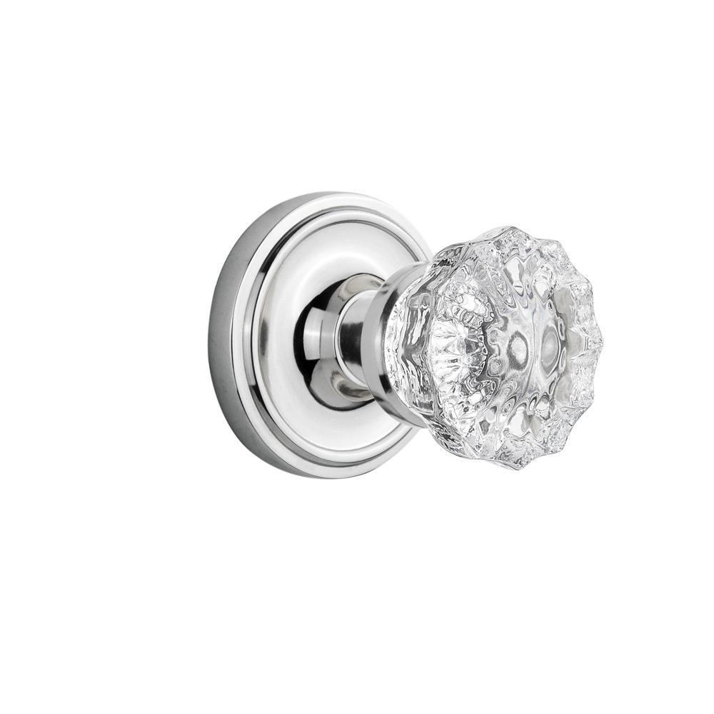 Classic Rosette 2-3/8 in. Backset Satin Nickel Privacy Bed/Bath Crystal Glass Door Knob - Super Arbor