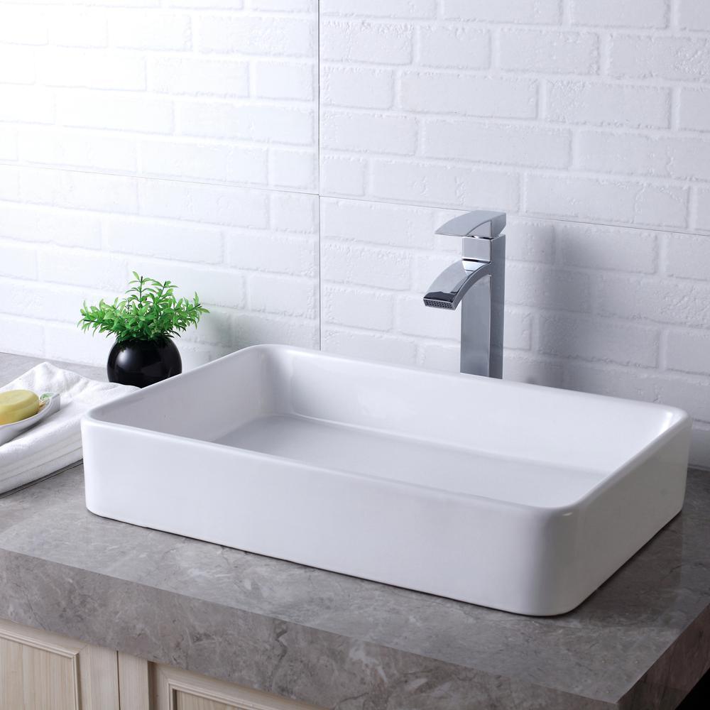 24 in. x 16 in. Bathroom Vessel Sink Modern Rectangle Bathroom Above in White Porcelain Ceramic Vanity Sink Art Basin - Super Arbor