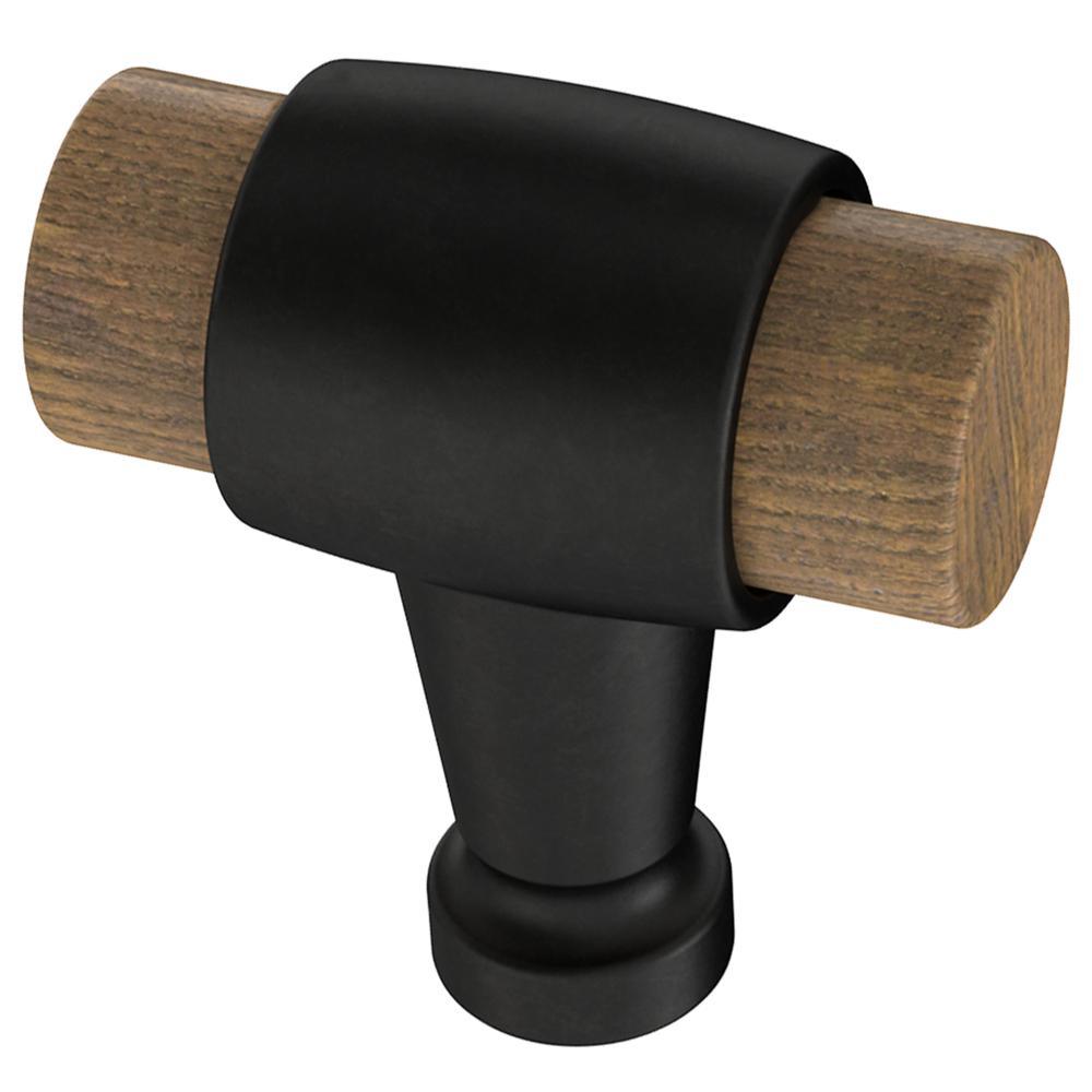 Modern 1-3/16 in. (30mm) Matte Black with Rustic Pine Wood Cabinet Knob - Super Arbor