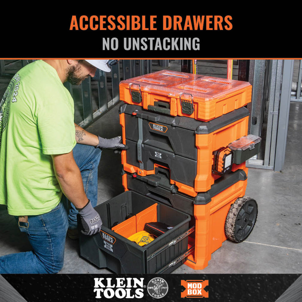 Klein Tools MODbox Two-Drawer Rolling Tool Box, 22.6 in, Orange, Plastic & Metal