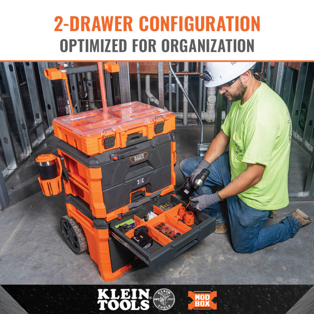 Klein Tools MODbox Two-Drawer Rolling Tool Box, 22.6 in, Orange, Plastic & Metal