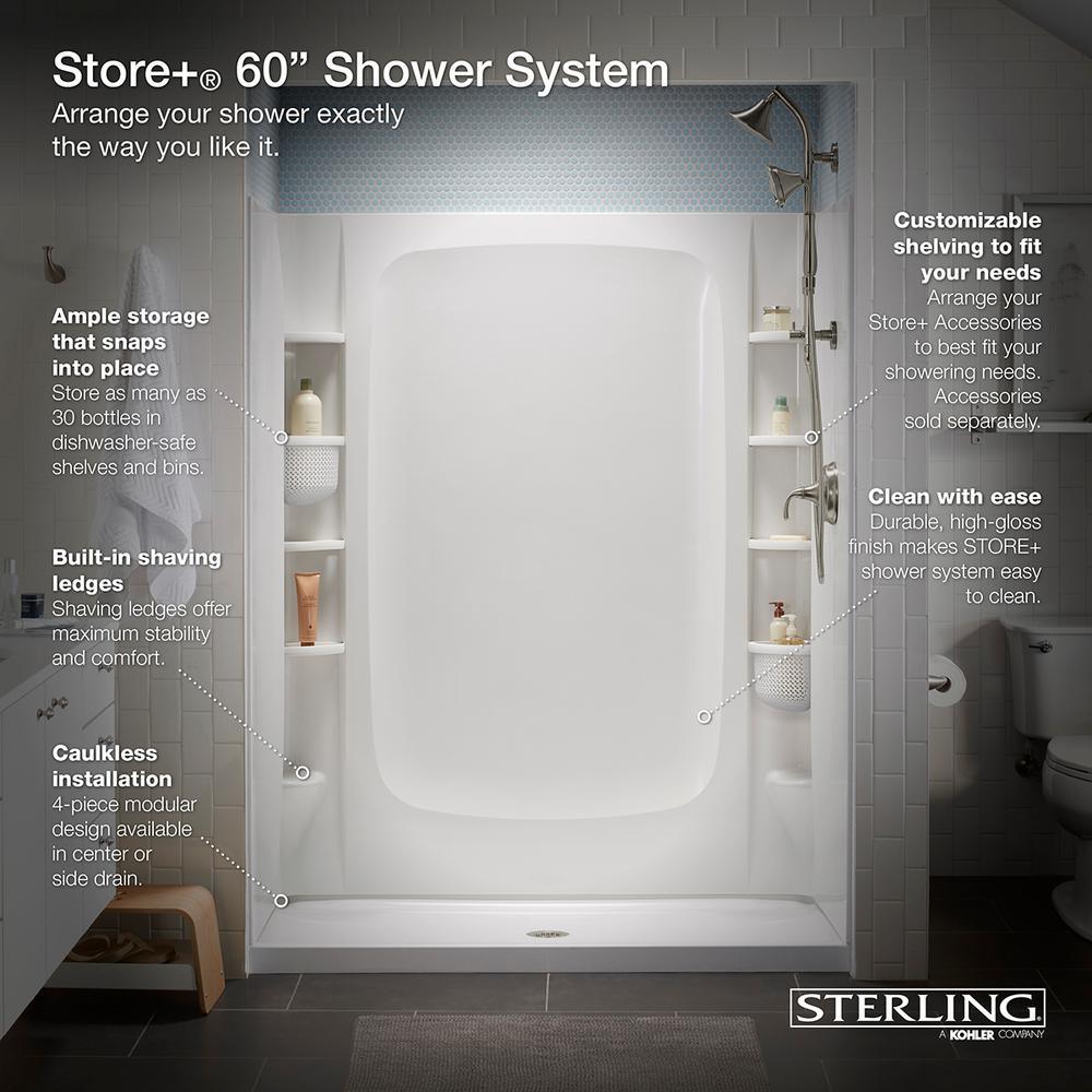 STORE+ 30 in. x 60 in. Single Threshold Left-Hand Shower Base with Shower Walls and 12-Piece Accessory Kit in White - Super Arbor