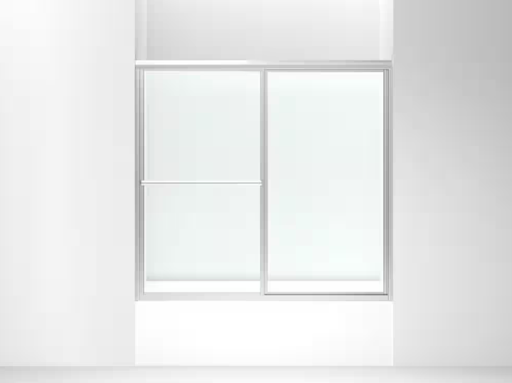 Deluxe 55-60 in W x 56 in. H Sliding Framed Bath Door with 1/8 in. Clear Glass in Silver