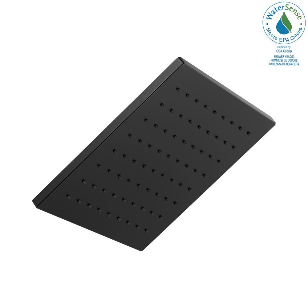 1-Spray 11.8 in. Single Wall Mount Square Fixed Rain Shower Head in Matte Black - Super Arbor