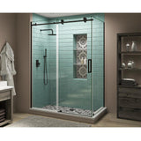 60 in. - 64 in. x 34 in. x 80 in. Frameless Corner Sliding Shower Enclosure Clear Glass in Oil Rubbed Bronze Left - Super Arbor
