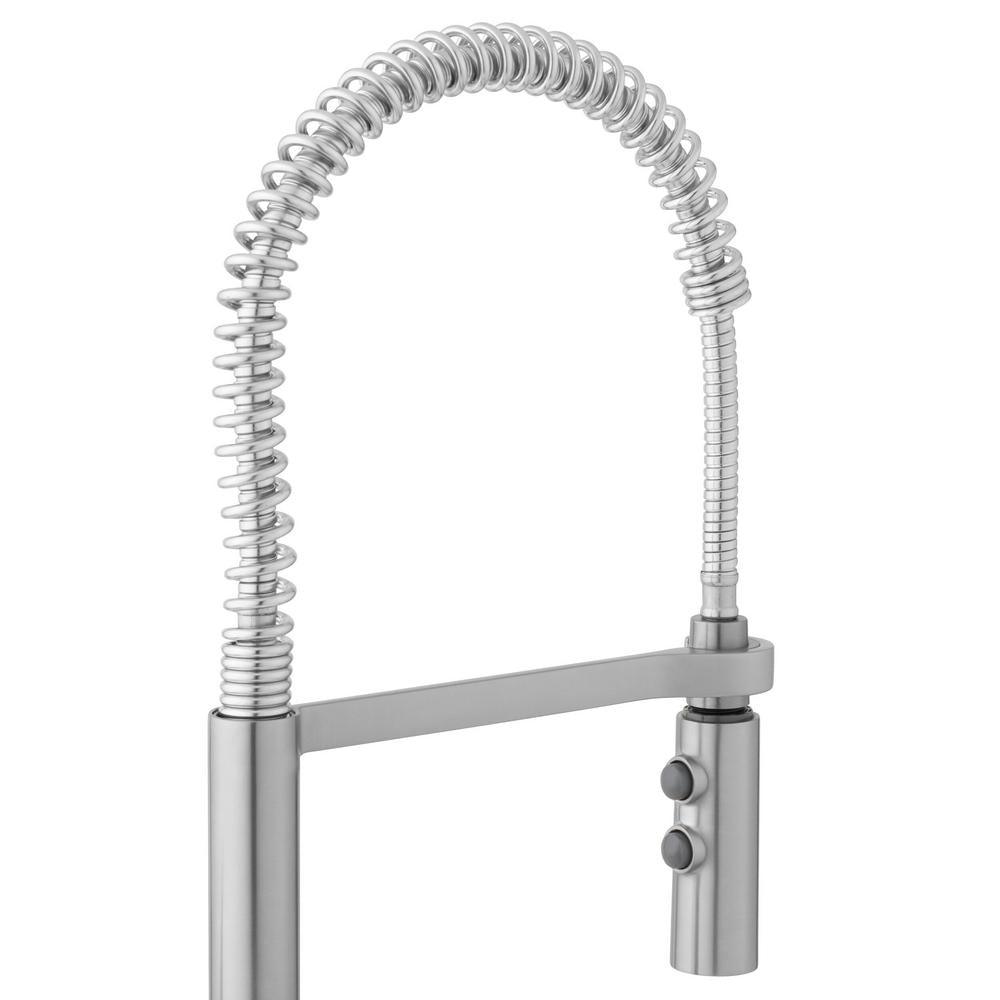Statham Single-Handle Coil Spring Neck Kitchen Faucet with TurboSpray and FastMount in Stainless Steel - Super Arbor