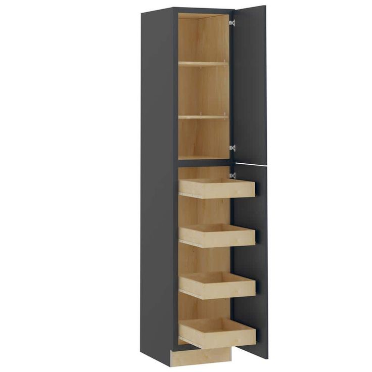 Home Decorators Collection Grayson 18 in. W x 24 in. D x 96 in. H Assembled Plywood Pantry Kitchen Cabinet in Deep Onyx with 4ROT Soft Close RH