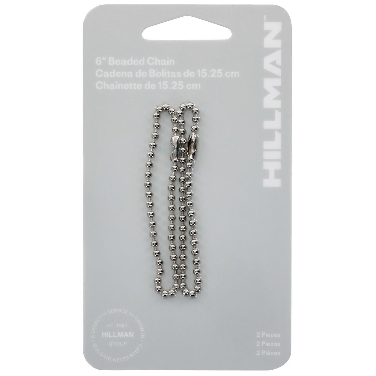 Hillman 6 in. Metal Silver Beaded Chain Key Ring, 2-Pack