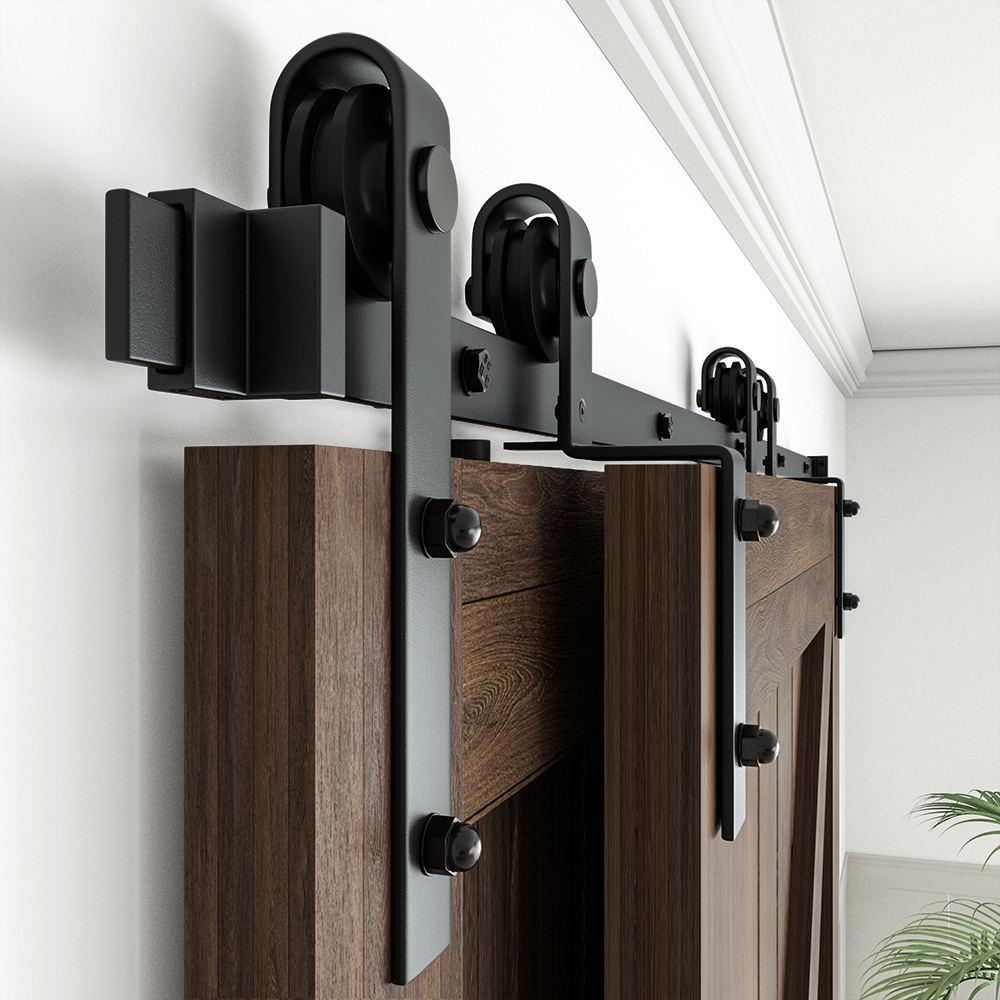 6 ft./72 in. Single Track Bypass Barn Door Hardware Double Doors Kit, Heavy-Duty Sliding 1-Track Antique Roller - Super Arbor