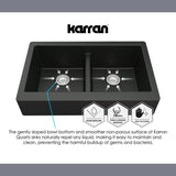Farmhouse Concrete Apron Front Quartz Composite 34 in. Double Offset Bowl Kitchen Sink kit