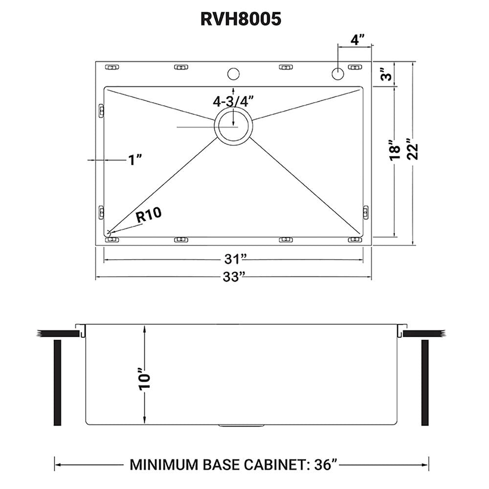 Drop-In Stainless Steel 33 in. Topmount Tight Radius 16-Gauge Kitchen Sink Single Bowl - Super Arbor
