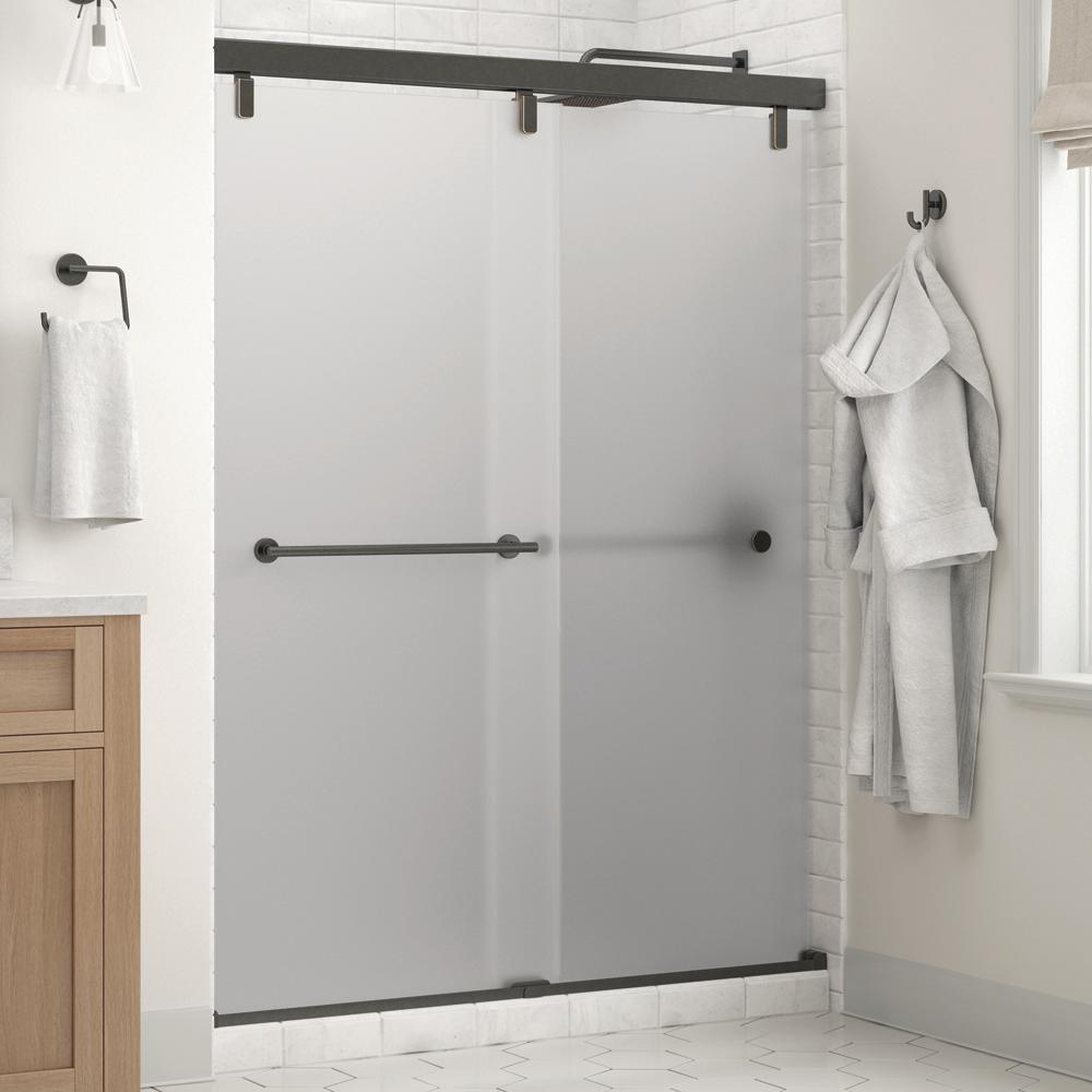 Lyndall 60 in. x 71-1/2 in. Frameless Mod Soft-Close Sliding Shower Door in Matte Black with 1/4 in. (6 mm) Clear Glass - Super Arbor