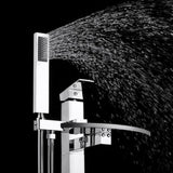 1-Handle Freestanding Floor Mount Roman Tub Faucet Bathtub Filler with Waterfall Style and Hand Shower in Chrome