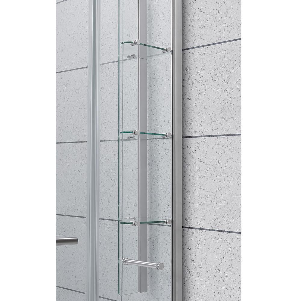 Glamour 38 in. x 73.90 in. Semi-Frameless Pivot Corner Shower Door in Satin Nickel with 38 in. x 38 in. Base in White - Super Arbor