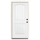 32 in. x 80 in. Premium 2-Panel Plank Primed White Steel Prehung Front Door with 32 in. Left-Hand Outswing & 4 in. Wall - Super Arbor