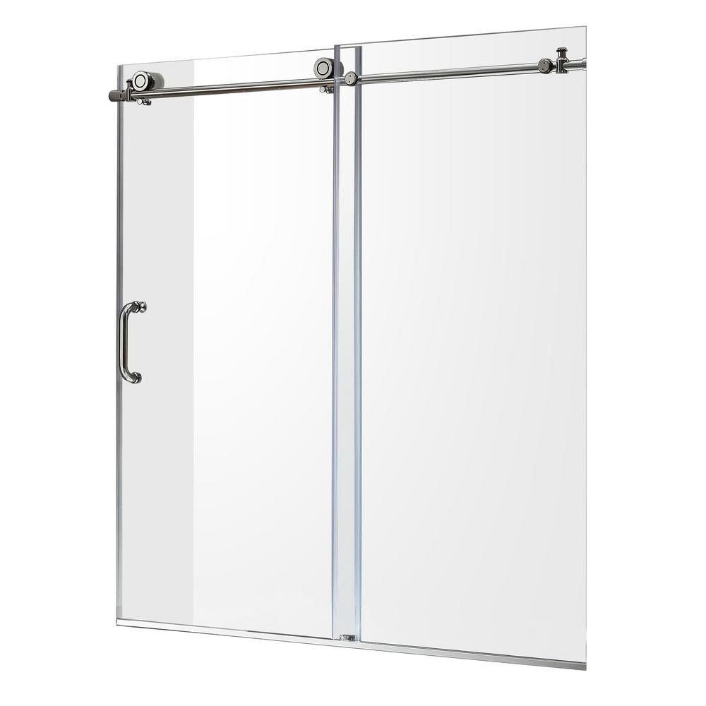 Raymore 60 in. x 62 in. Frameless Sliding Bathtub Door in Polished Chrome - Super Arbor