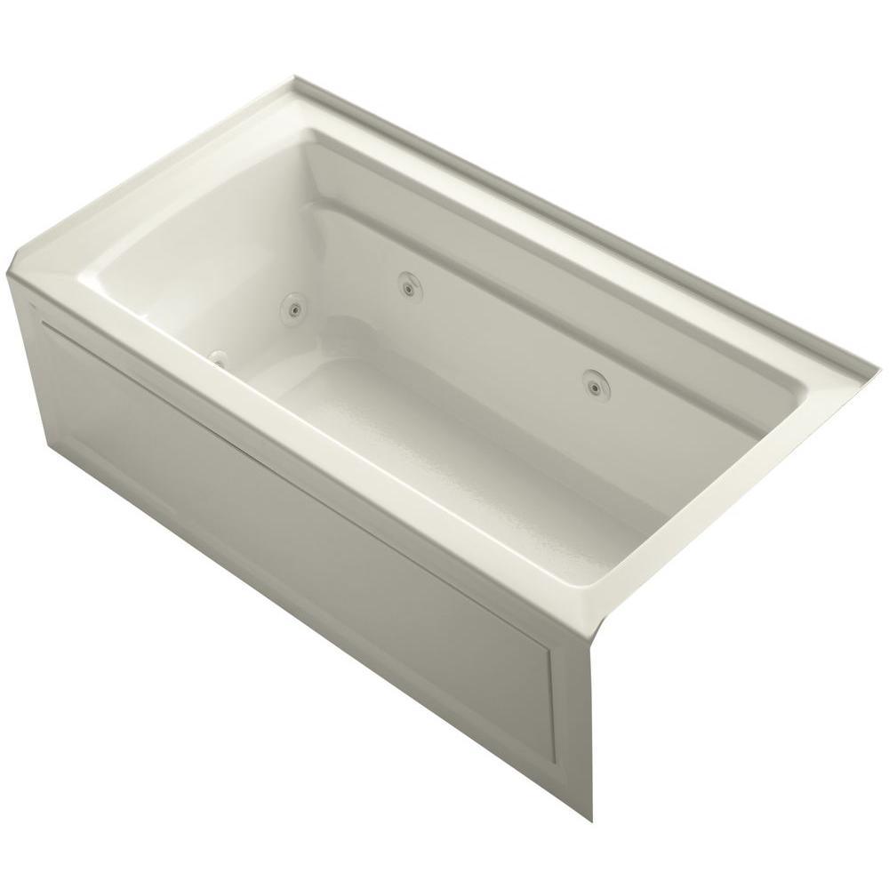 Archer 5 ft. Left-Drain Rectangular Alcove Whirlpool Bathtub in Biscuit - Super Arbor