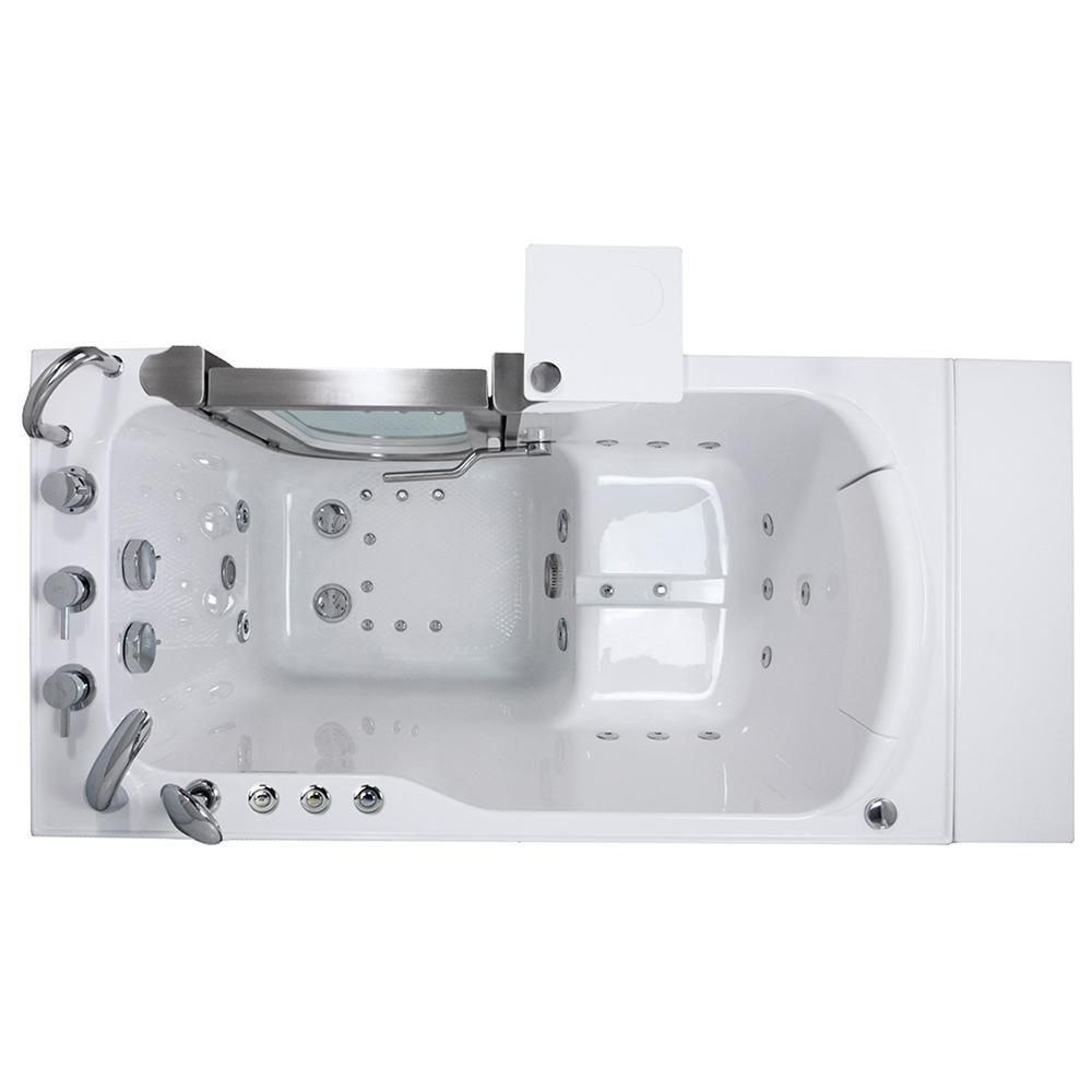 Petite 52 in. Acrylic Walk-In Whirlpool and Air Bath Bathtub in White, Thermostatic Faucet Set, RHS 2 in. Dual Drain - Super Arbor