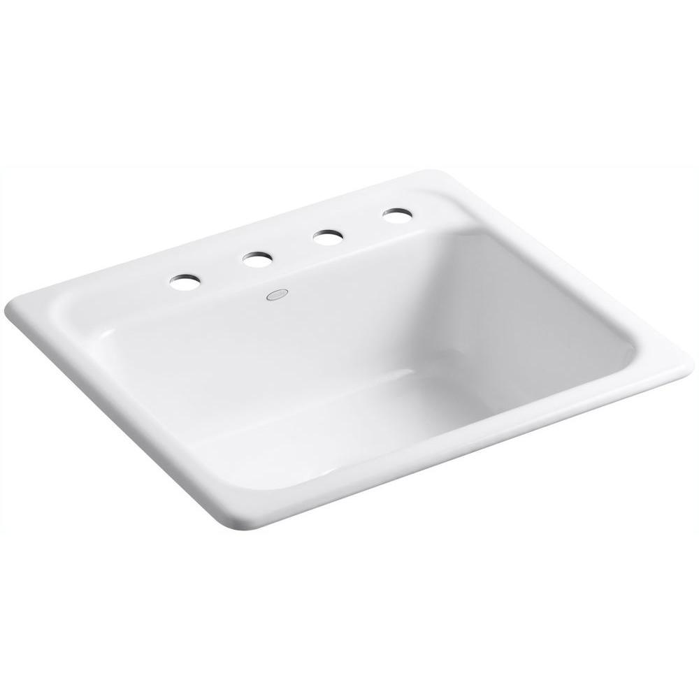 Mayfield White Cast Iron 25 in. 4-Hole Single Bowl Drop-in Kitchen Sink - Super Arbor